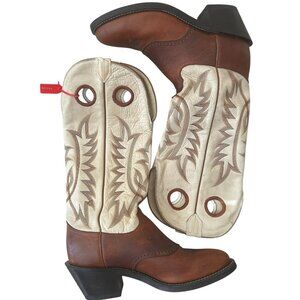 Tony Lama Western Buckaroo Two Tone Brown Cowboy Boots Sz 9.5B Vtg USA Leather